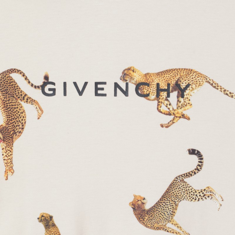Givenchy Cream Crop T-shirt With Leopards In Neutral