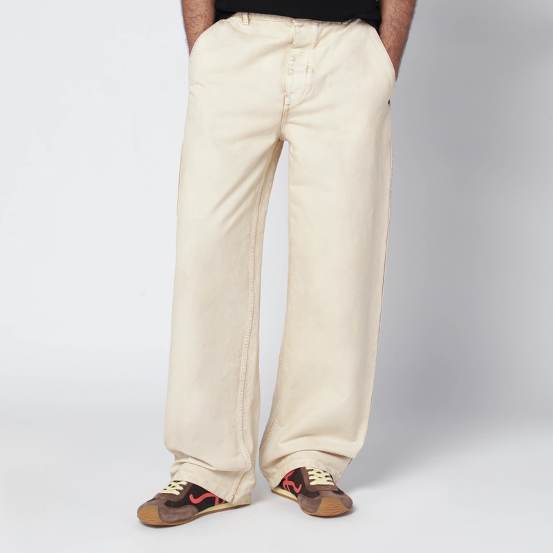 Beige vintage-effect cotton trousers