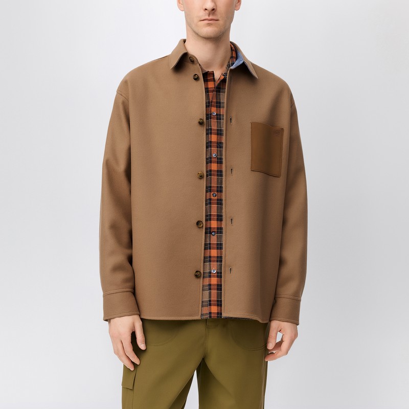 Camel-colored virgin wool and cashmere jacket-shirt