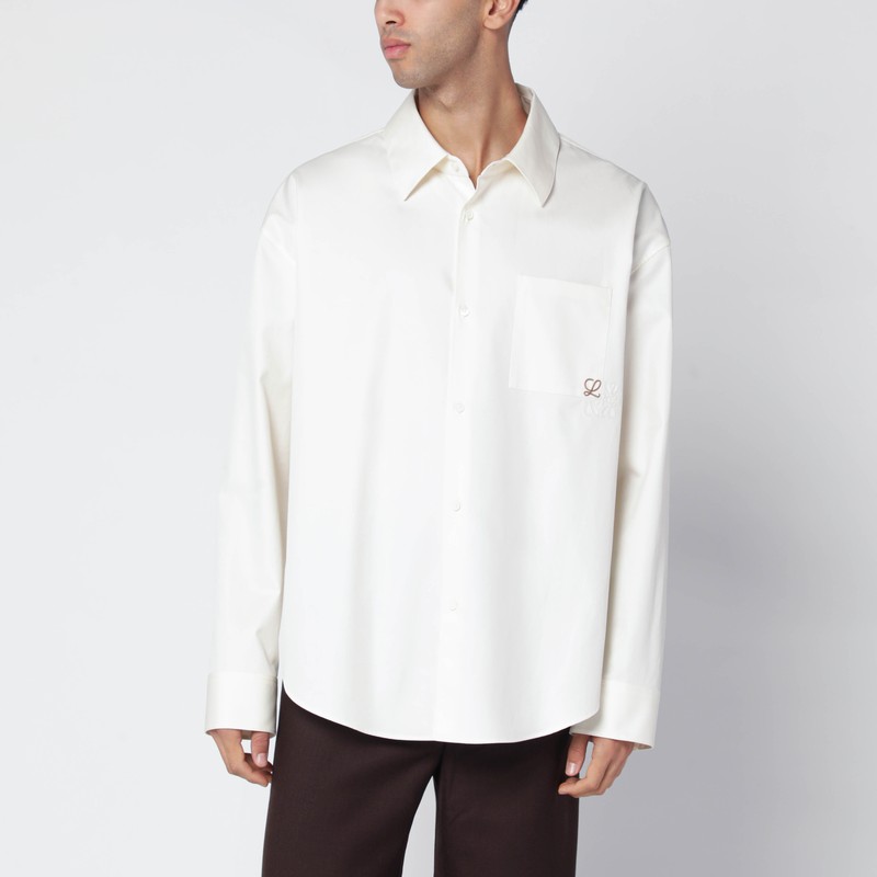 Loewe Men Cotton Shirt With An Embroidered Anagram Logo In White