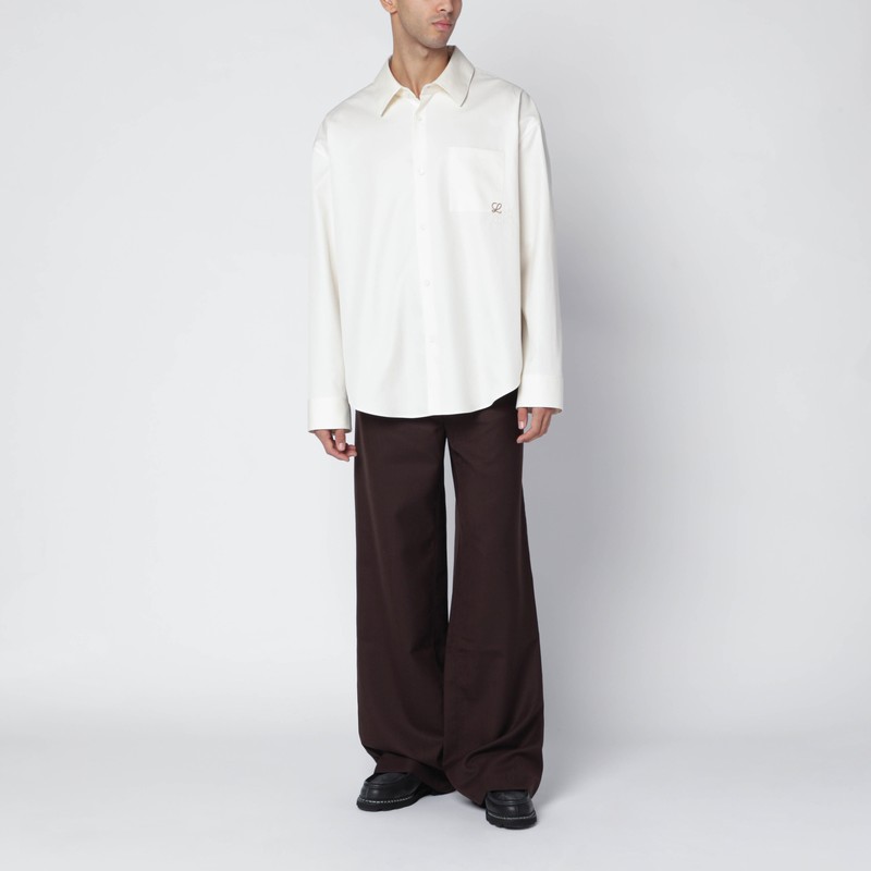 Loewe Men Cotton Shirt With An Embroidered Anagram Logo In White
