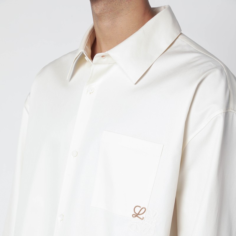 Loewe Men Cotton Shirt With An Embroidered Anagram Logo In White