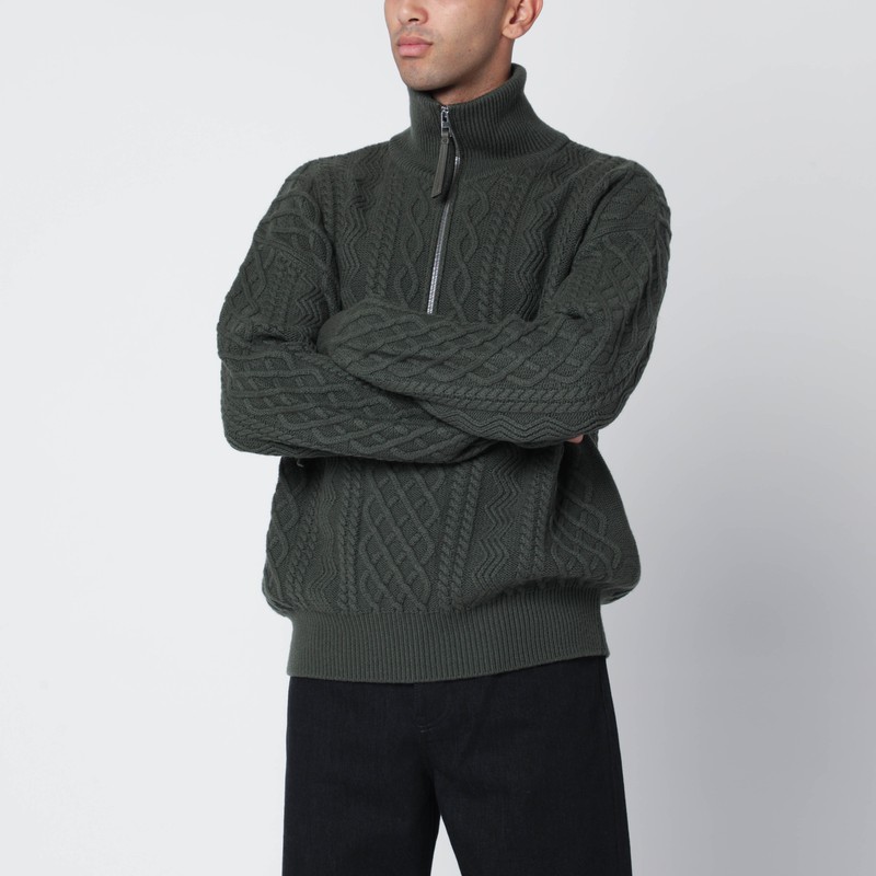 Khaki green wool zip sweater