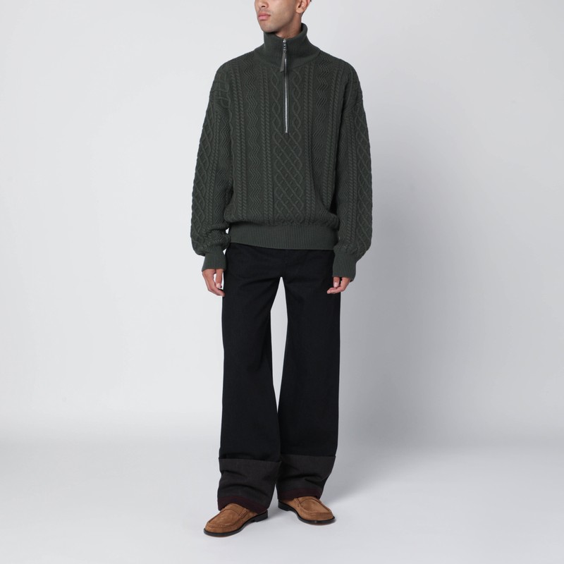 Loewe Khaki Green Wool Zip Sweater In Green