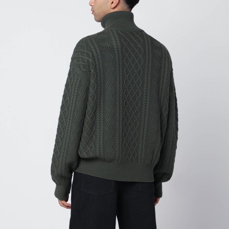 Loewe Khaki Green Wool Zip Sweater In Green