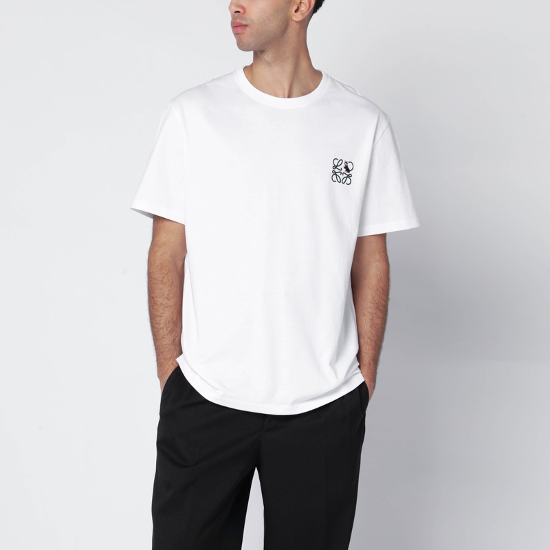 Loewe Slim-fit Logo-embroidered Cotton-jersey T-shirt In White