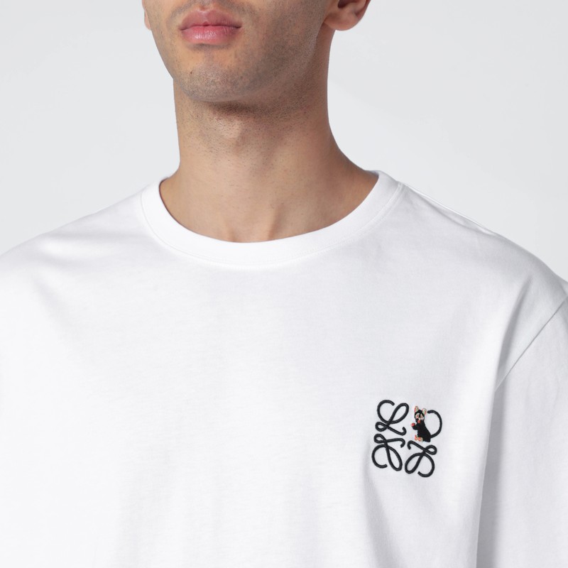Loewe Slim-fit Logo-embroidered Cotton-jersey T-shirt In White