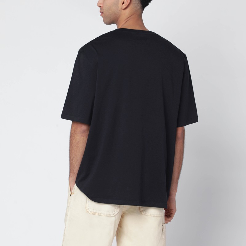 Loewe Navy Blue T-shirt With Anagram Embroidery And Futurist Cat In Black