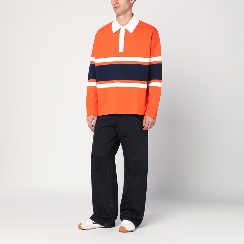 Loewe Anagram Polo In Orange/navy Blue In Orange
