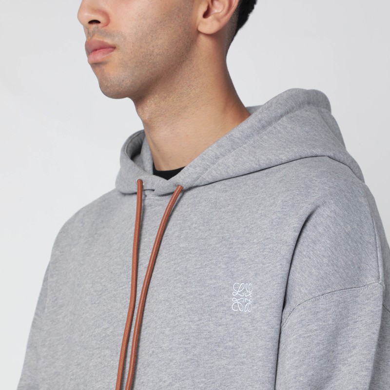 Loewe Gray Sweatshirt With Leather Flamenco Drawstring In Gray