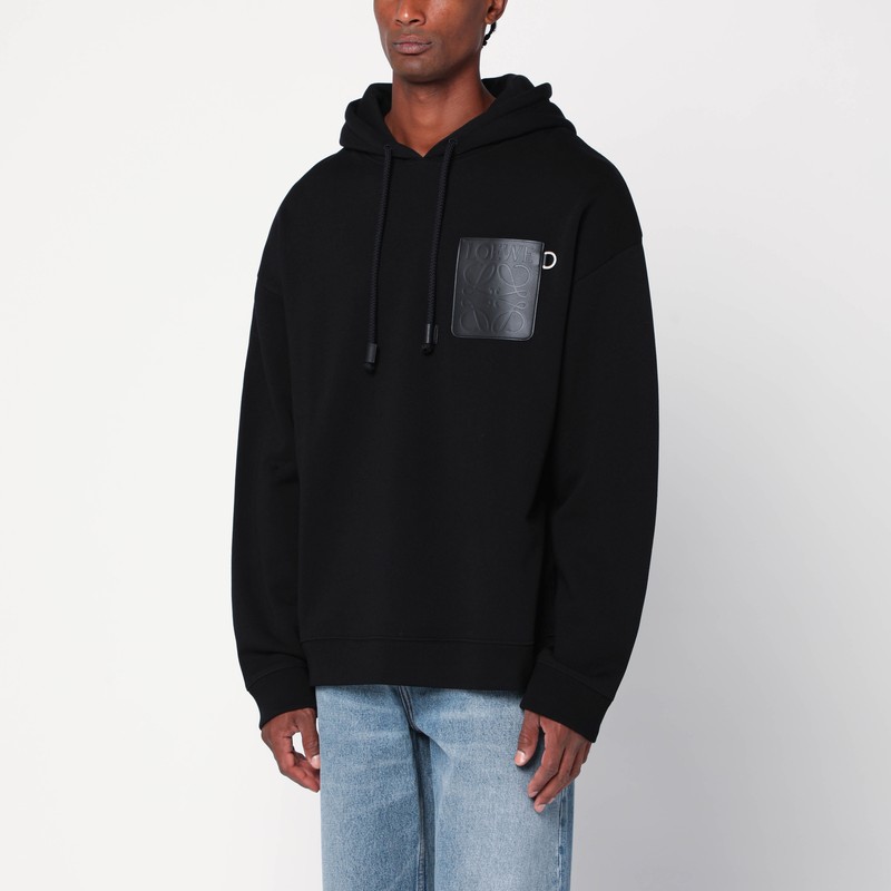 Loewe Anagram Patch Drawstring Cotton Hoodie In Black
