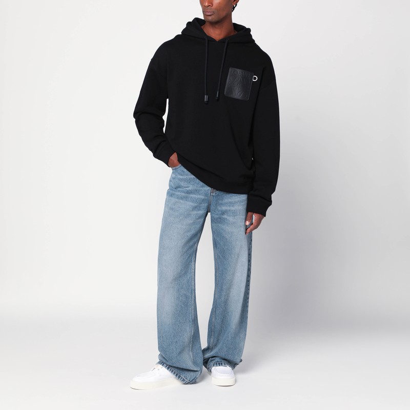 Loewe Anagram Patch Drawstring Cotton Hoodie In Black