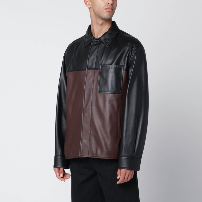 Black/burgundy leather overshirt