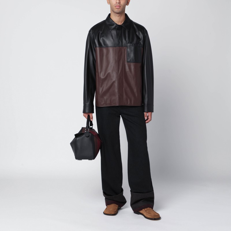 Loewe Black/burgundy Leather Overshirt In Black