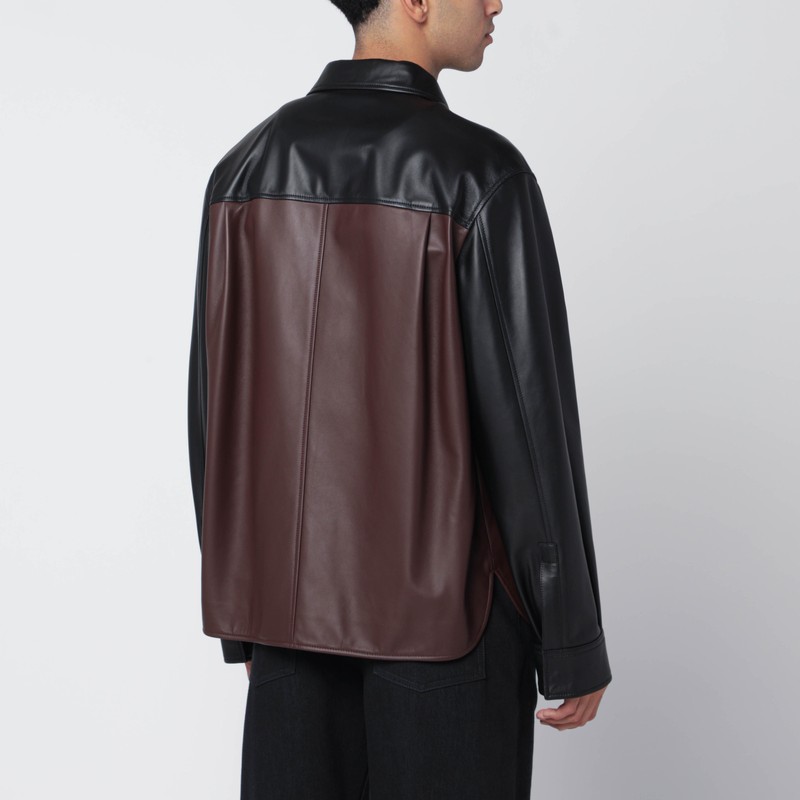 Loewe Black/burgundy Leather Overshirt In Black