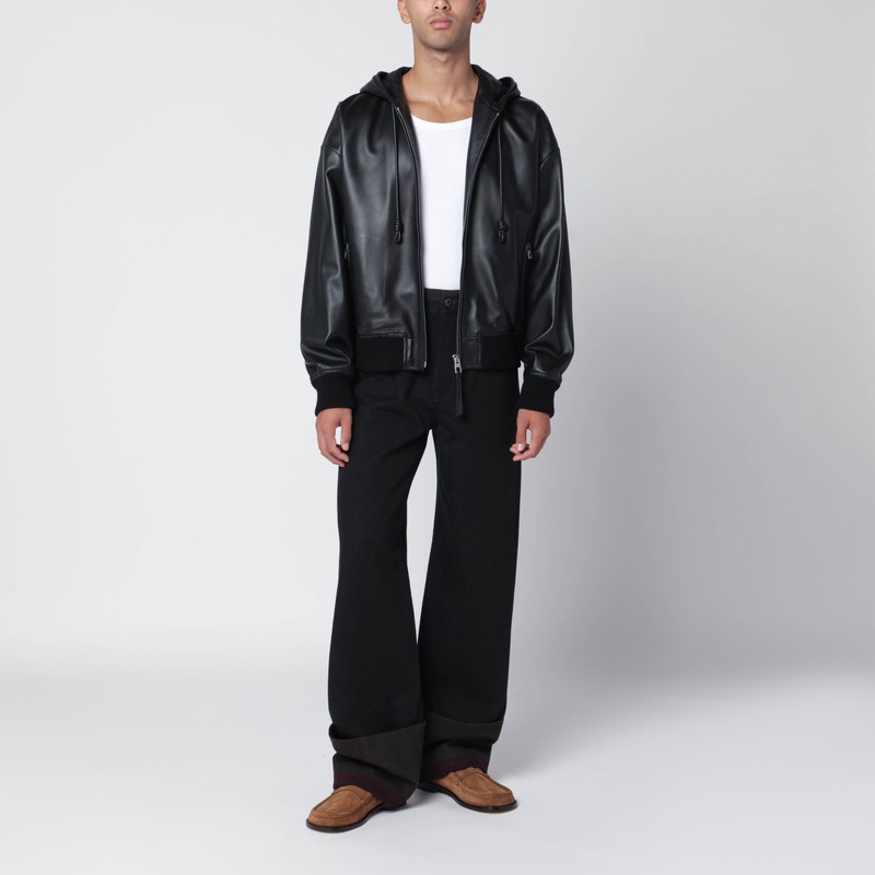 Loewe Leather Hooded Jacket With Logo-patch In Black