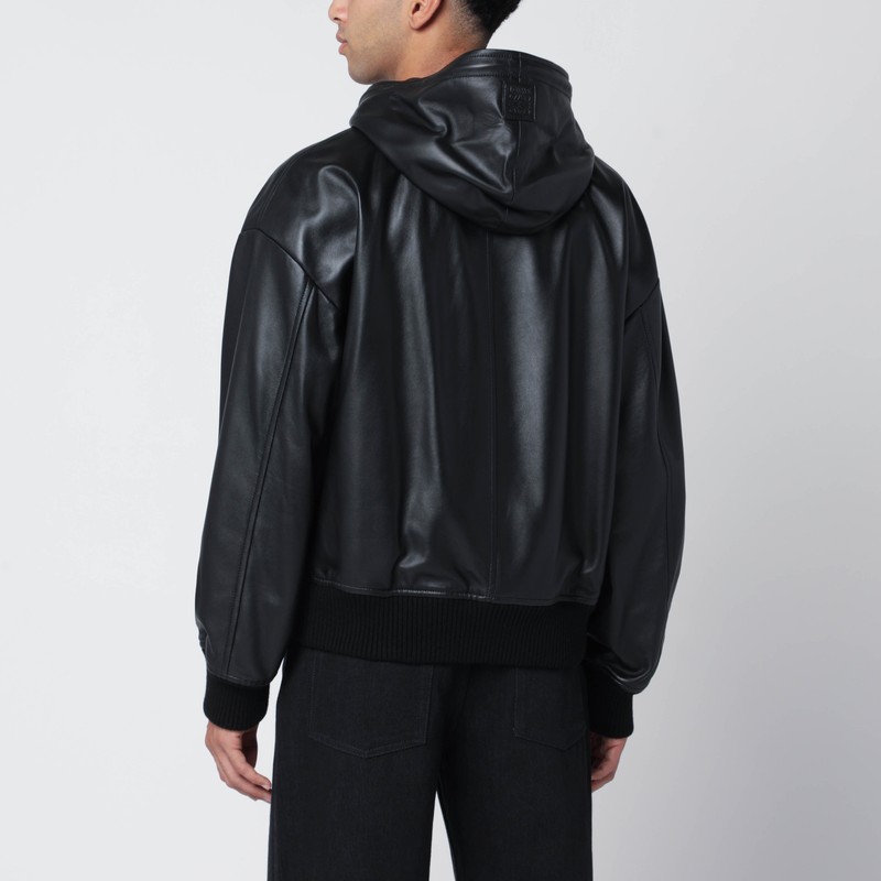 Loewe Leather Hooded Jacket With Logo-patch In Black