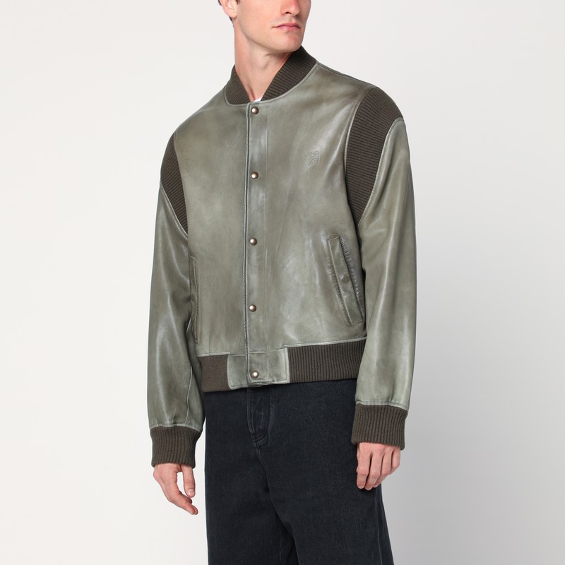 Khaki leather bomber jacket - Loewe - Modalova