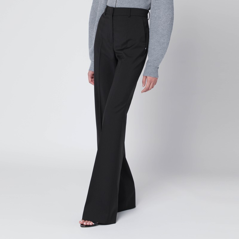 Sportmax Brown Flared Trousers In Stretch Wool In Black