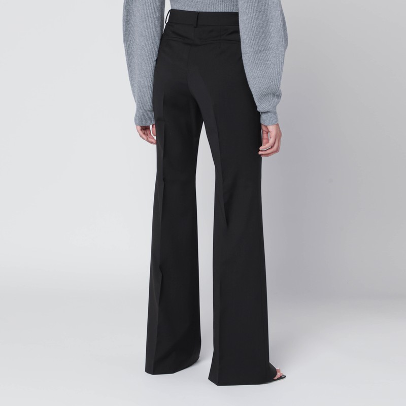 Sportmax Brown Flared Trousers In Stretch Wool In Black