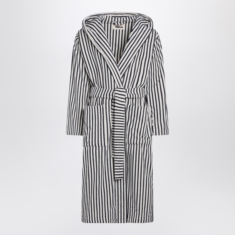 White and black striped bathrobe