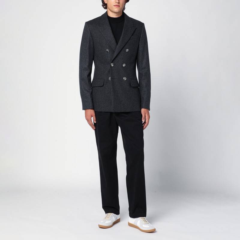 Ami Alexandre Mattiussi Grey Double-breasted Jacket With Peak Revers In Wool Man In Grey