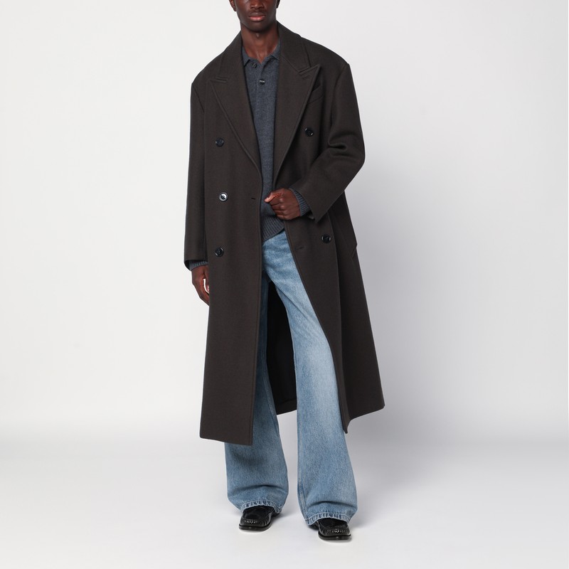 Ami Alexandre Mattiussi Anthracite Grey Double-breasted Wool Coat In Gray
