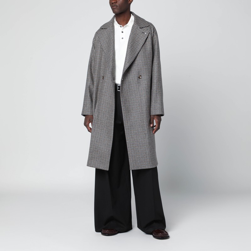 Tagliatore Checked Coat Featuring Belted Waist In Gray