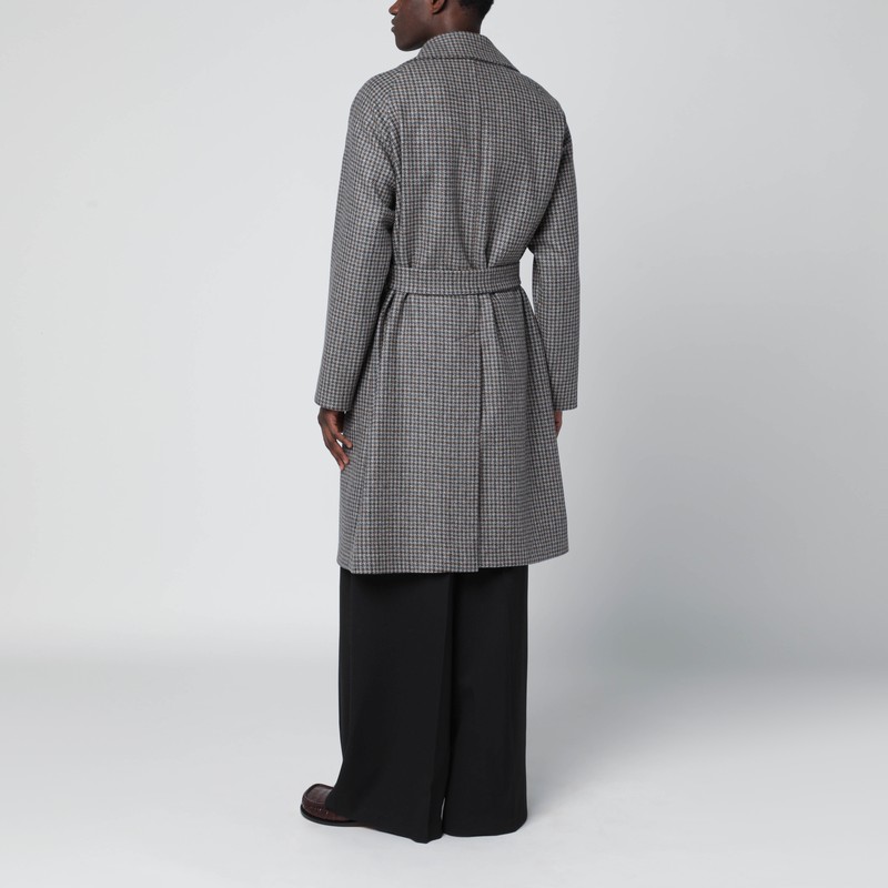Tagliatore Checked Coat Featuring Belted Waist In Gray