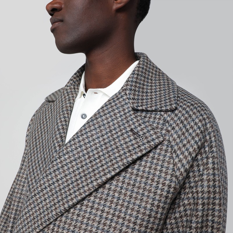 Tagliatore Checked Coat Featuring Belted Waist In Gray