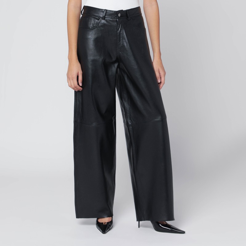 Wide black leather pants
