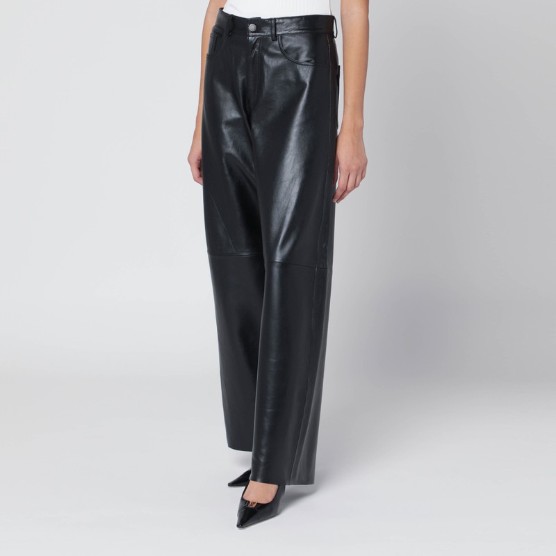 Haikure Wide Black Leather Pants In Black