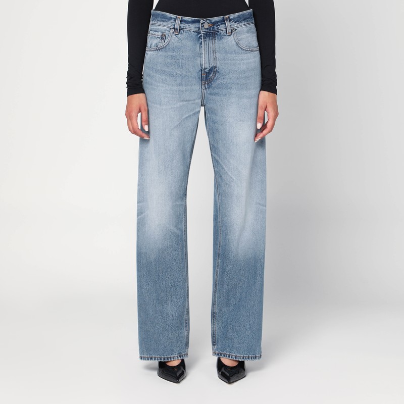 Wide blue washed effect jeans