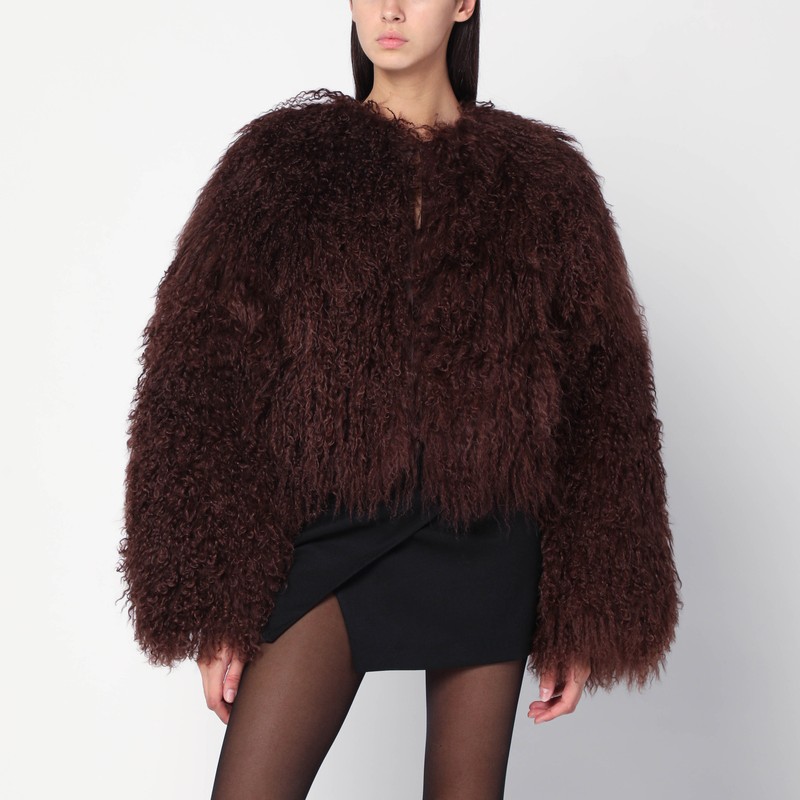 Short chocolate brown fur coat