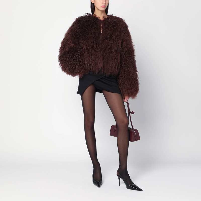 Halfboy Short Chocolate Brown Fur Coat In Brown