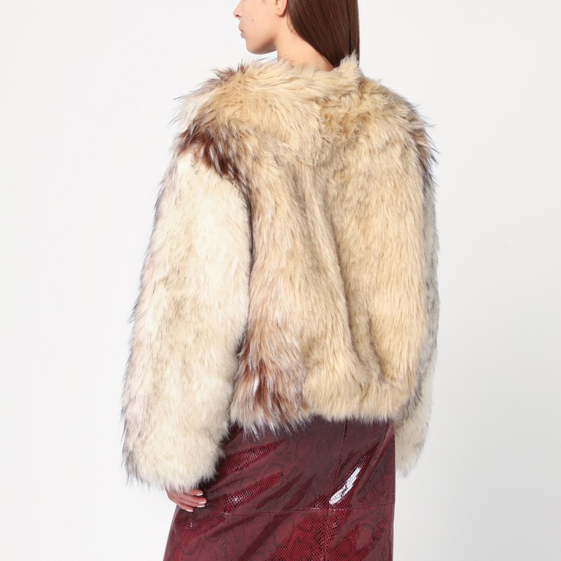 Halfboy Short Beige/black/white Faux Fur Coat In Sand