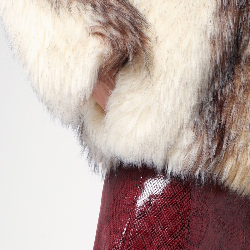 Halfboy Short Beige/black/white Faux Fur Coat In Sand