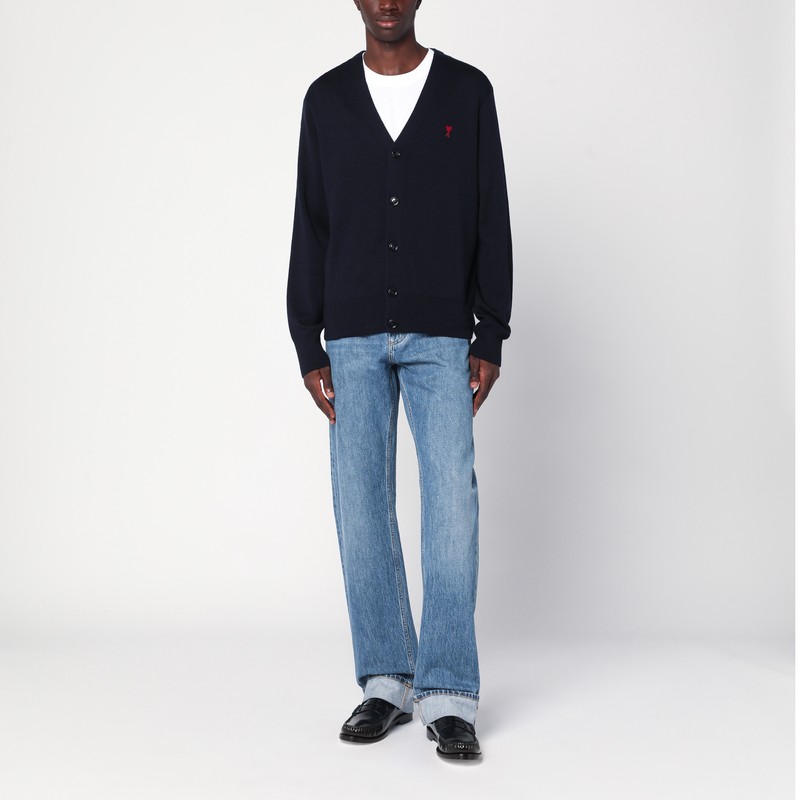 Ami Alexandre Mattiussi Navy Blue Ami De Coeur Cardigan In Blue