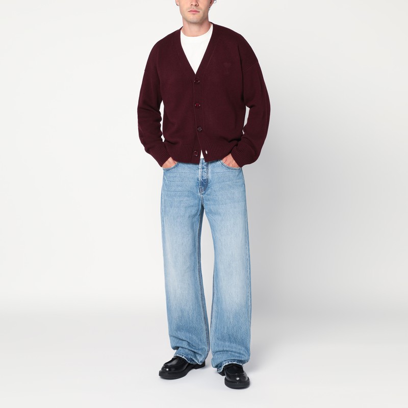 Ami Alexandre Mattiussi Ami Paris Cardigan Ami De Coeur Cherry Color In Wool And Cashmere Men In Brown