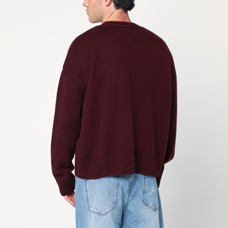 Ami Alexandre Mattiussi Ami Paris Cardigan Ami De Coeur Cherry Color In Wool And Cashmere Men In Brown