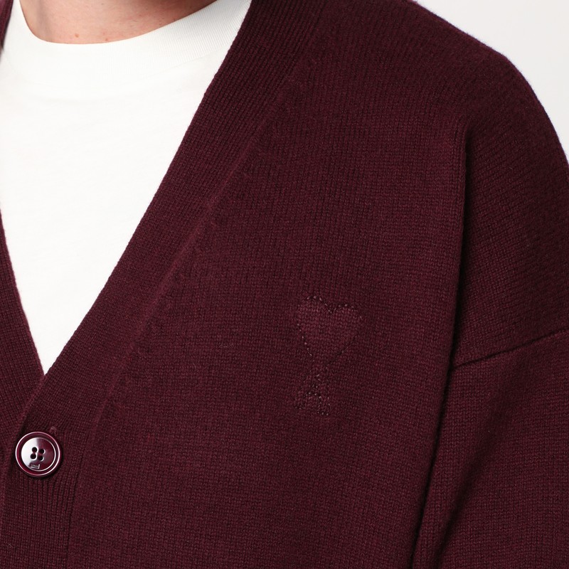 Ami Alexandre Mattiussi Ami Paris Cardigan Ami De Coeur Cherry Color In Wool And Cashmere Men In Brown