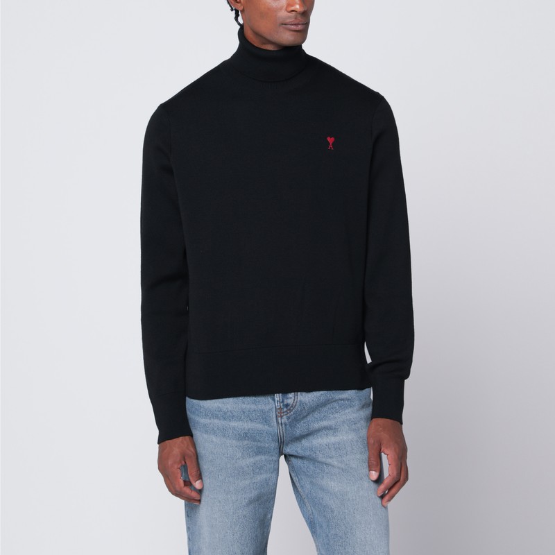 Ami Alexandre Mattiussi Ami Paris Ami De Coeur Merino Wool Turtleneck Sweater In Black