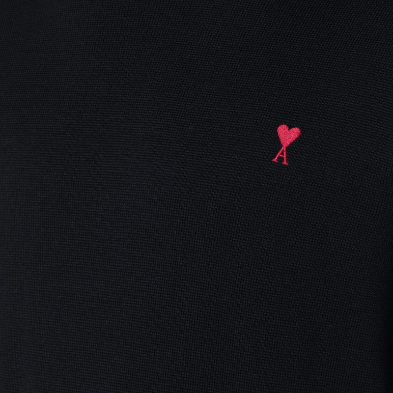 Ami Alexandre Mattiussi Ami Paris Ami De Coeur Merino Wool Turtleneck Sweater In Black