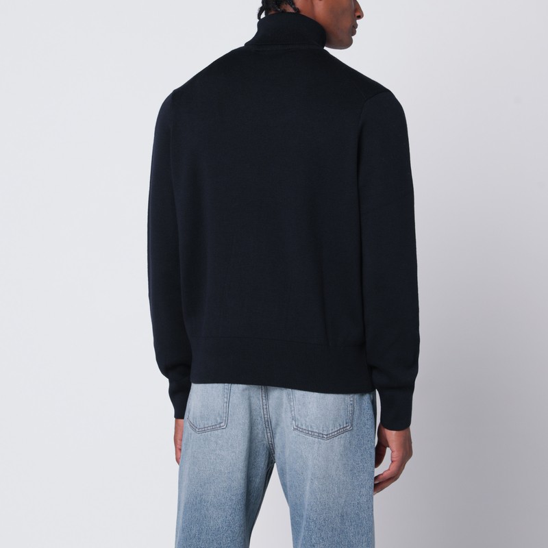 Ami Alexandre Mattiussi Wool Sweater With Turtleneck And Ribbed Finish In Blue