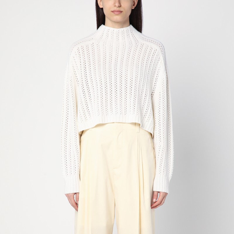 Max mara weißer pullover aus wolle und perforiertem kaschmir