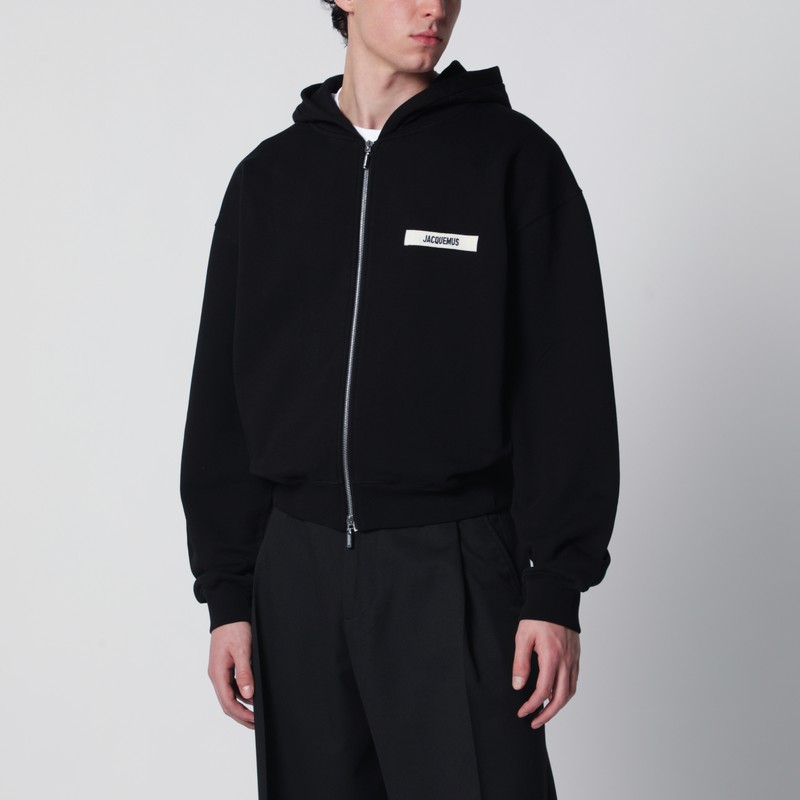 Black zip-up sweatshirt with grosgrain logo