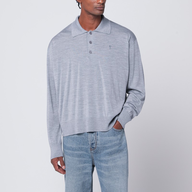 Ami Alexandre Mattiussi Grey Wool And Silk Polo Ami De Coeur In Gray