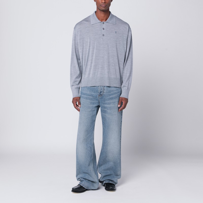 Ami Alexandre Mattiussi Grey Wool And Silk Polo Ami De Coeur In Gray