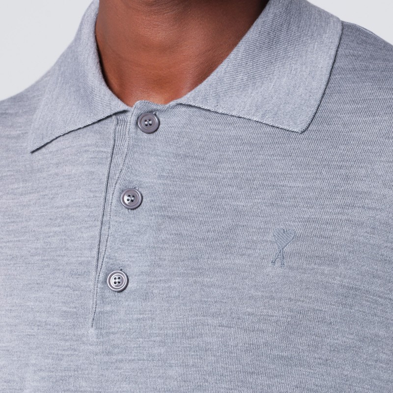 Ami Alexandre Mattiussi Grey Wool And Silk Polo Ami De Coeur In Gray