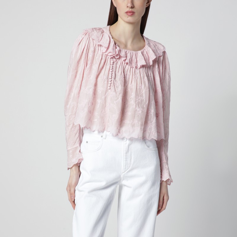 Isabel Marant Zelly Pink Cotton And Silk Ruffled Blouse